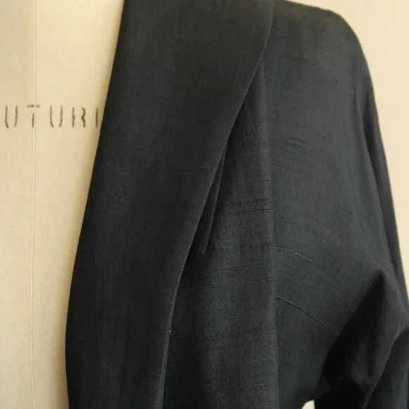 Vintage 1960s Swing Coat with Pockets, Cates Blue Black Silk Jacket, White Linin - Picture 3 of 10